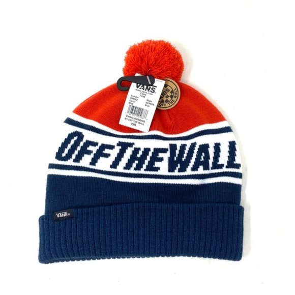 VANS Kids Off The Wall Pom Blue Red Beanie Unisex Knit Hat One Size VN0A36S8BNS - Picture 2 of 3